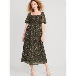 OLD NAVY Floral Green Puff Sleeve Chiffon Maxi Dress Sz XL